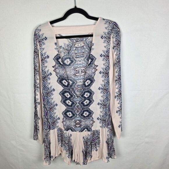 FREE PEOPLE Smooth Talker Dress Antique Pink Abstract Back Cut-Out Sz XS Boho - Picture 3 of 7